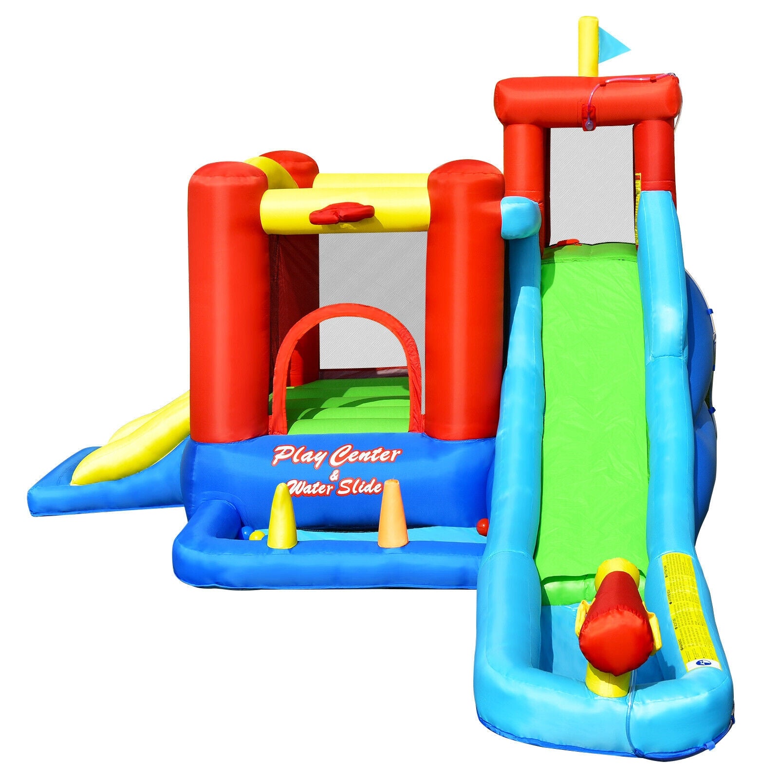 Château gonflable et toboggan aquatique 9-en-1 pour enfants sans souffleur