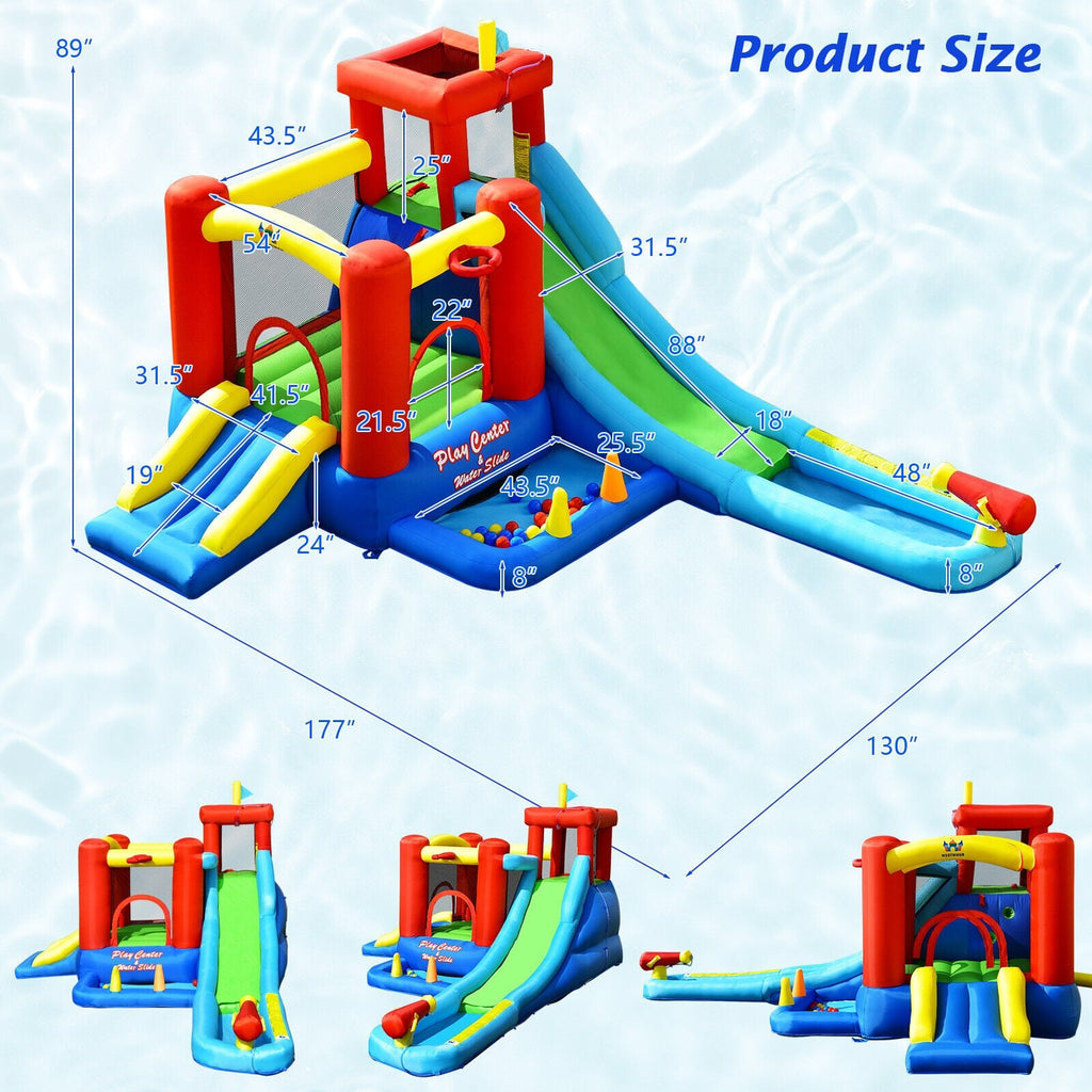 Château gonflable et toboggan aquatique 9-en-1 pour enfants sans souffleur