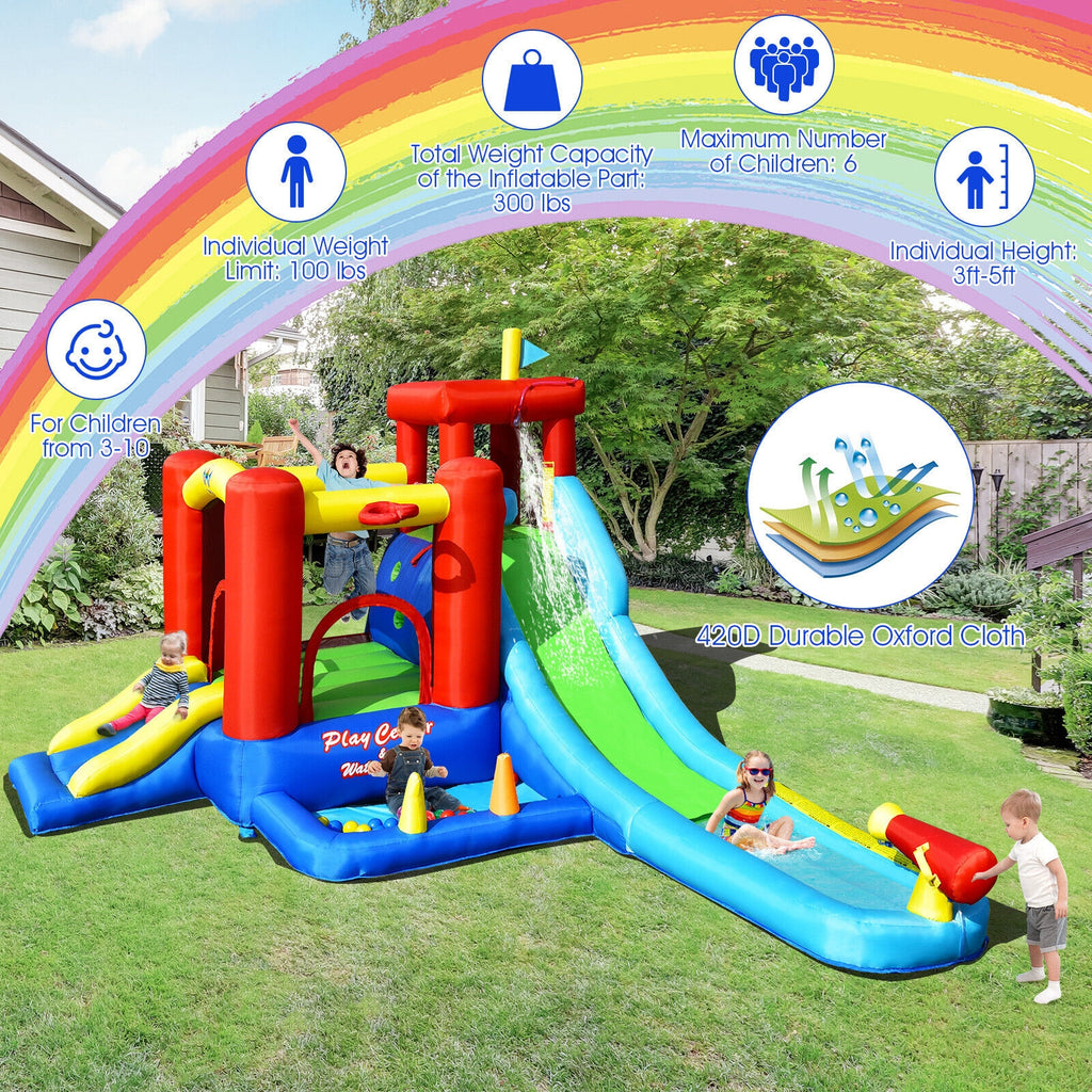 Château gonflable et toboggan aquatique 9-en-1 pour enfants sans souffleur