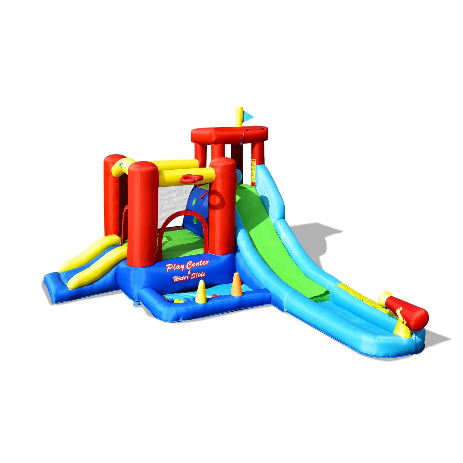 Château gonflable et toboggan aquatique 9-en-1 pour enfants sans souffleur
