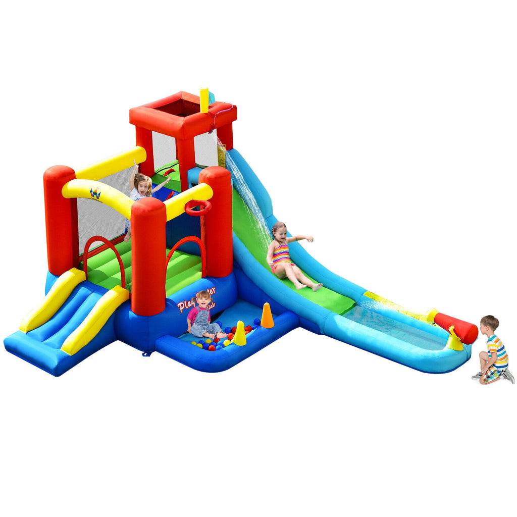 Château gonflable et toboggan aquatique 9-en-1 pour enfants sans souffleur