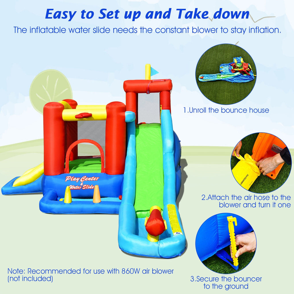 Château gonflable et toboggan aquatique 9-en-1 pour enfants sans souffleur