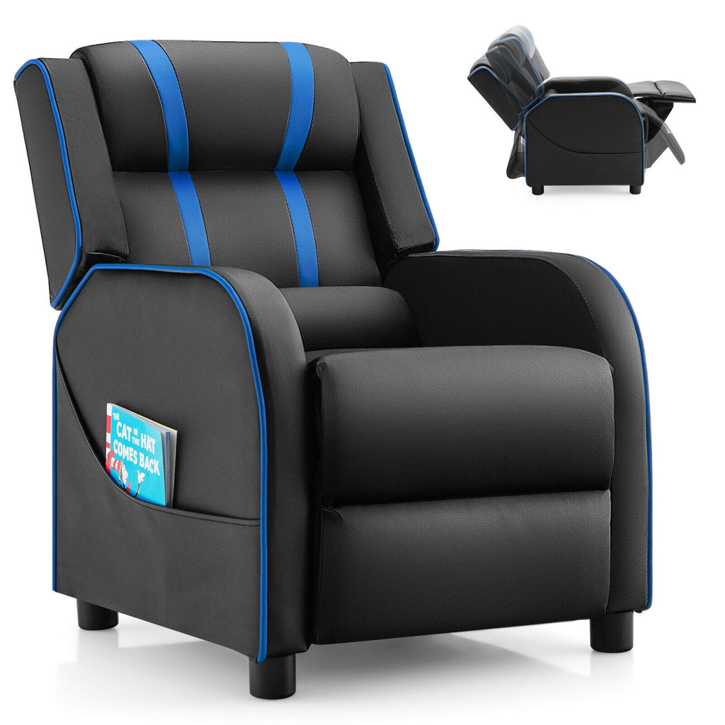 Kids Recliner Chair with Side Pockets and Footrest-Blue