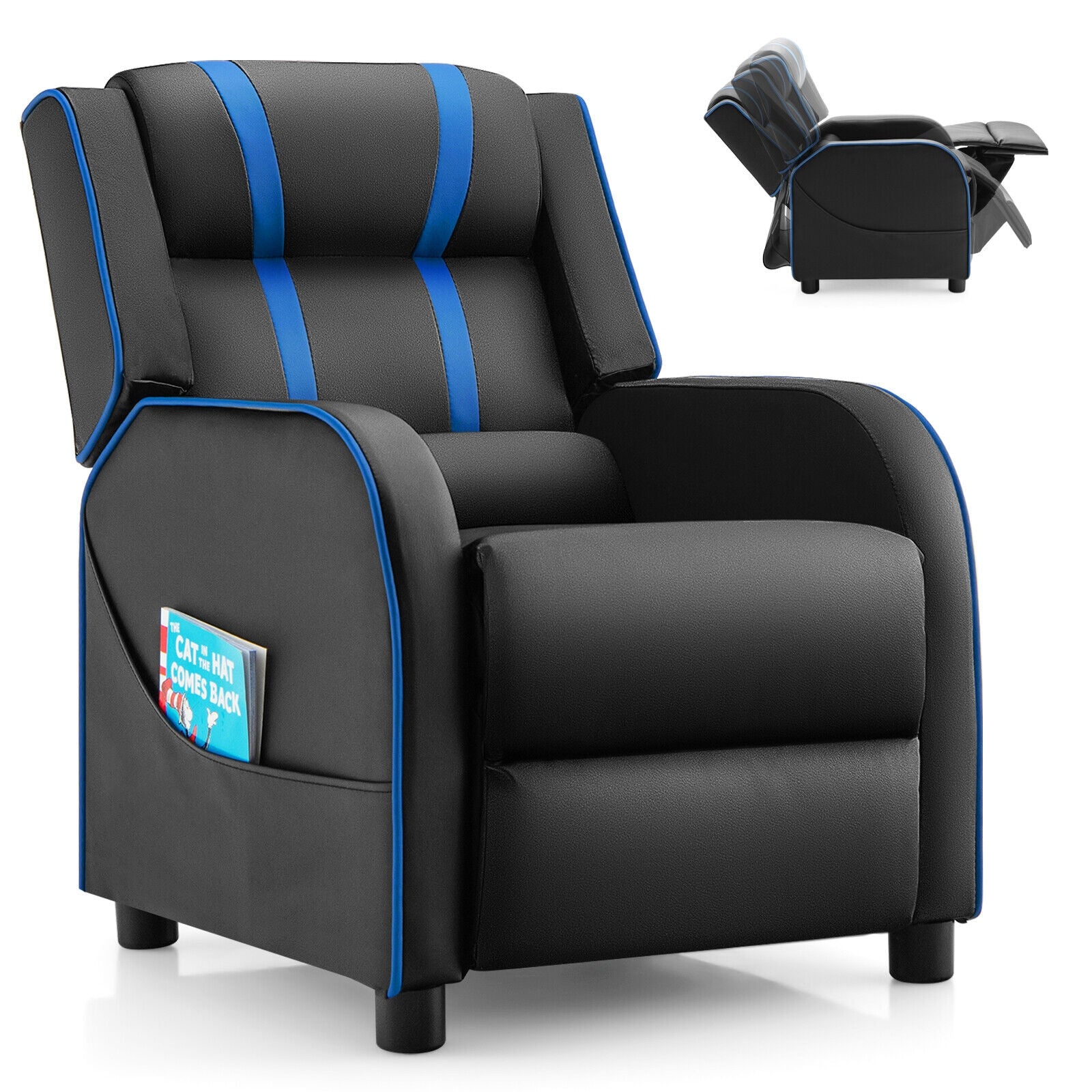Kids Recliner Chair with Side Pockets and Footrest-Blue