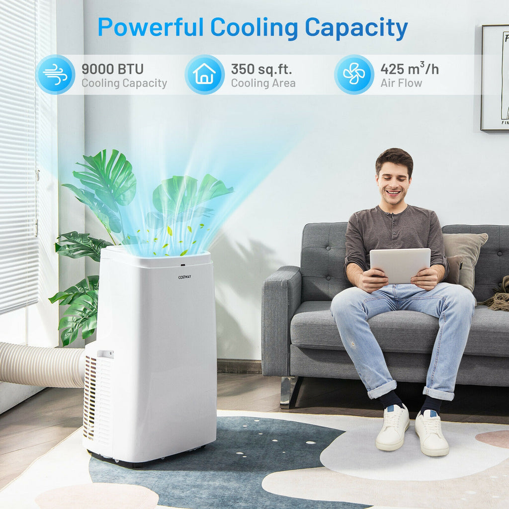 White 9000BTU 3-in-1 Portable Air Conditioner with Remote