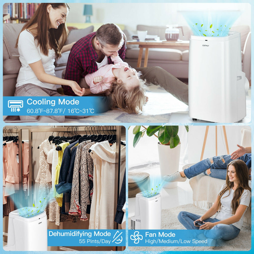 White 9000BTU 3-in-1 Portable Air Conditioner with Remote