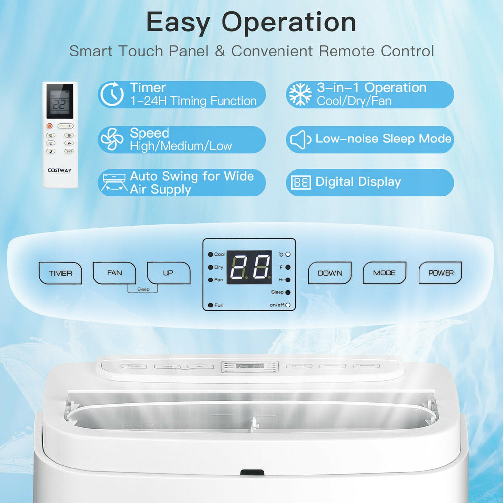 White 9000BTU 3-in-1 Portable Air Conditioner with Remote