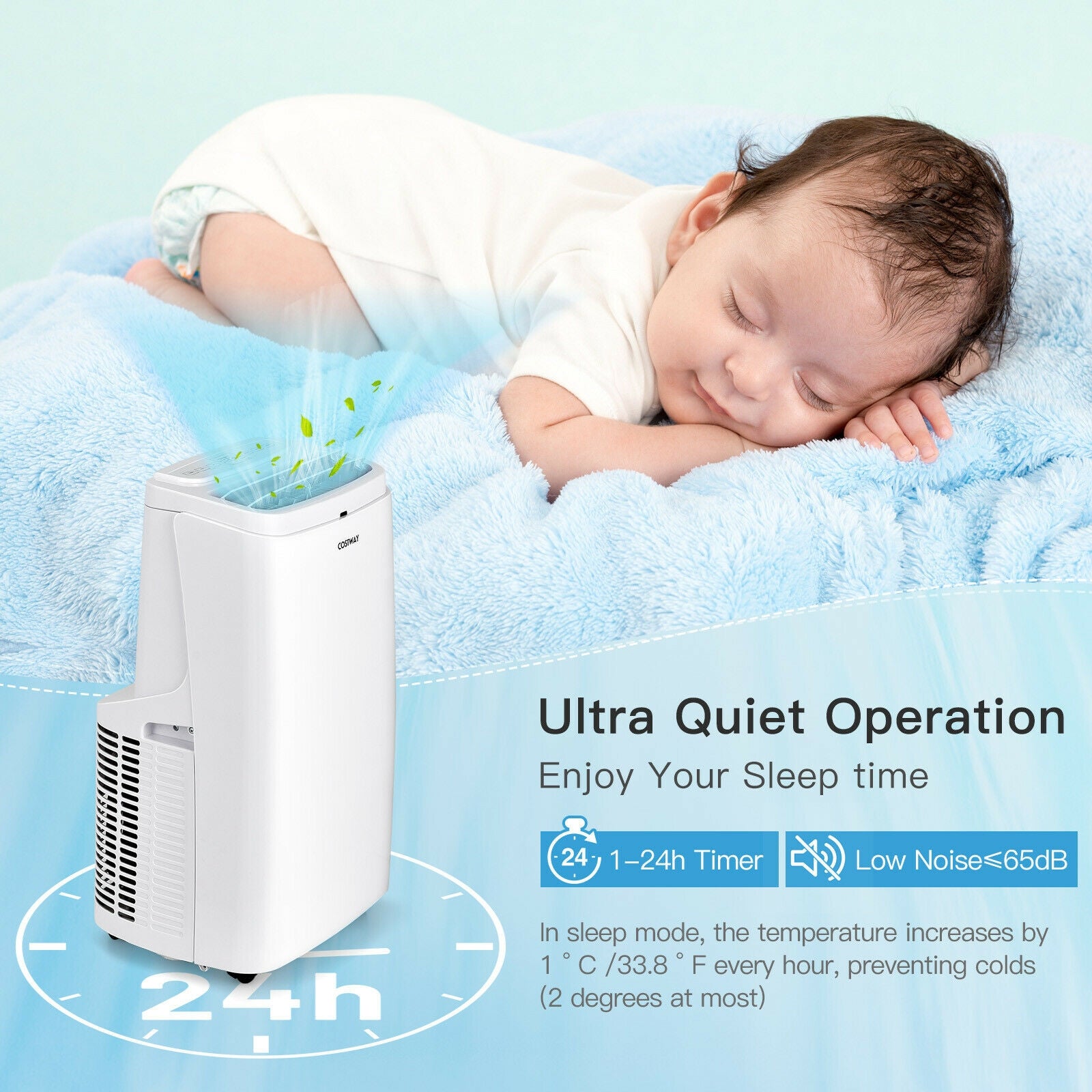 White 9000BTU 3-in-1 Portable Air Conditioner with Remote