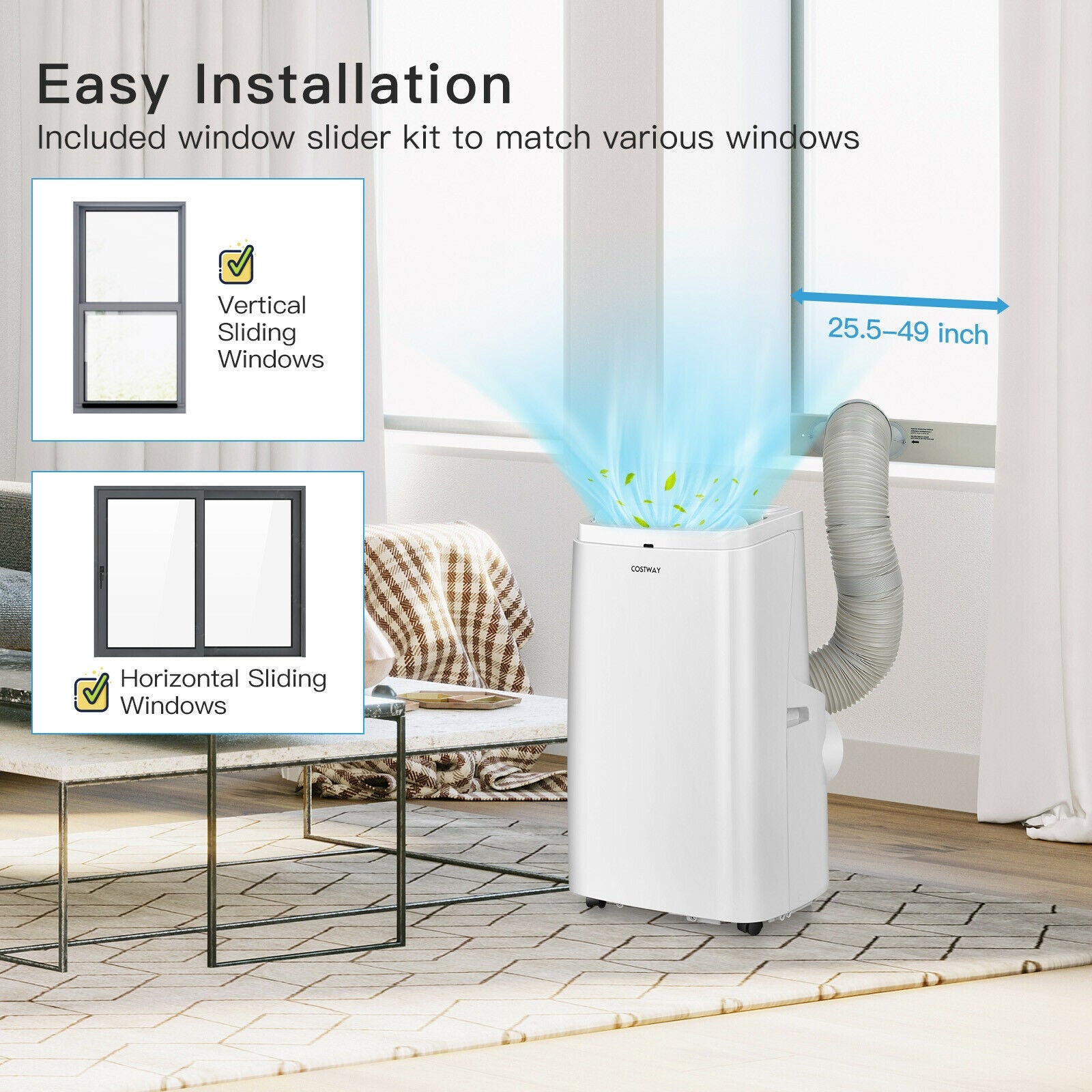 White 9000BTU 3-in-1 Portable Air Conditioner with Remote