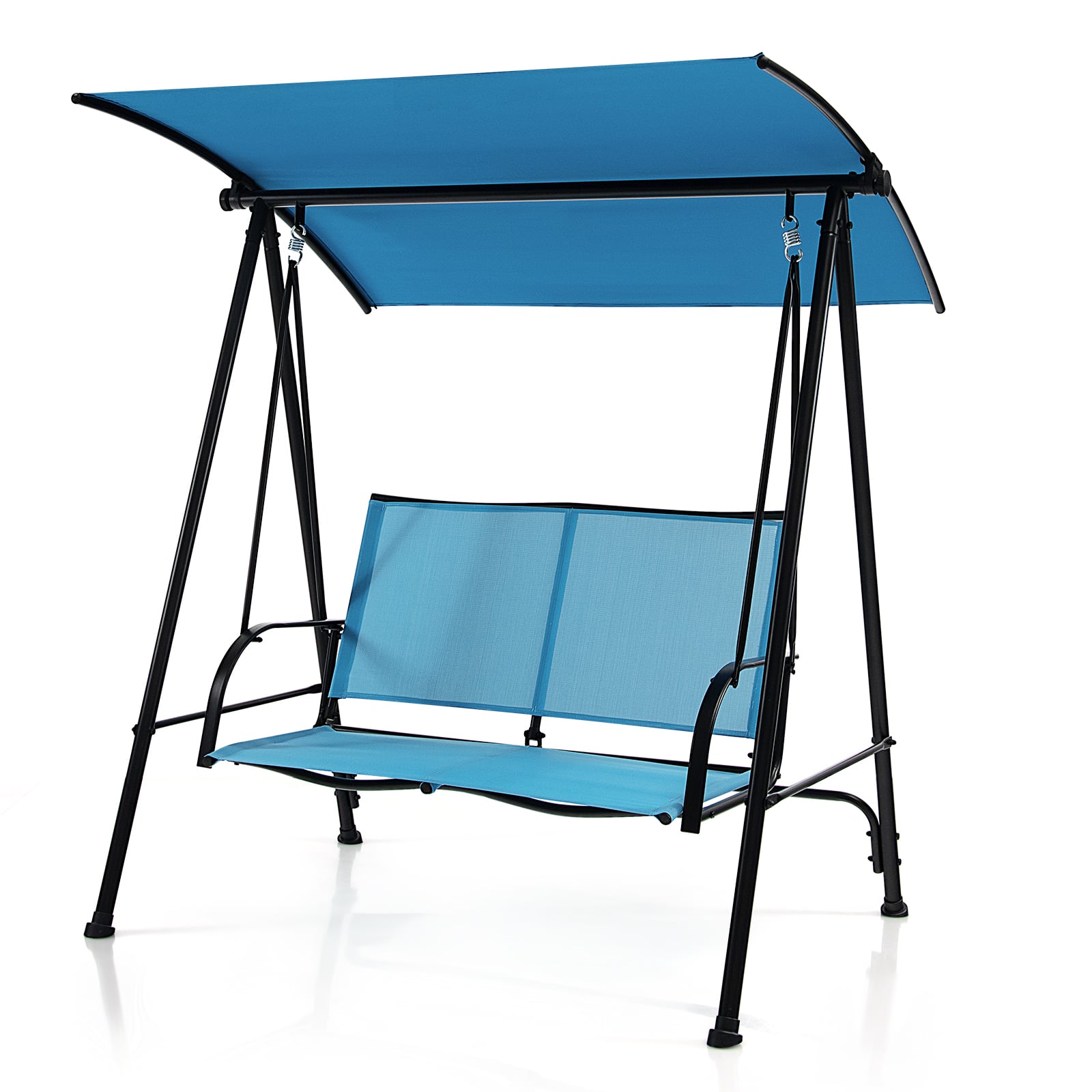 Balançoire de jardin 2 places avec auvent, siège en tissu confortable et structure métallique robuste - Bleu marine
