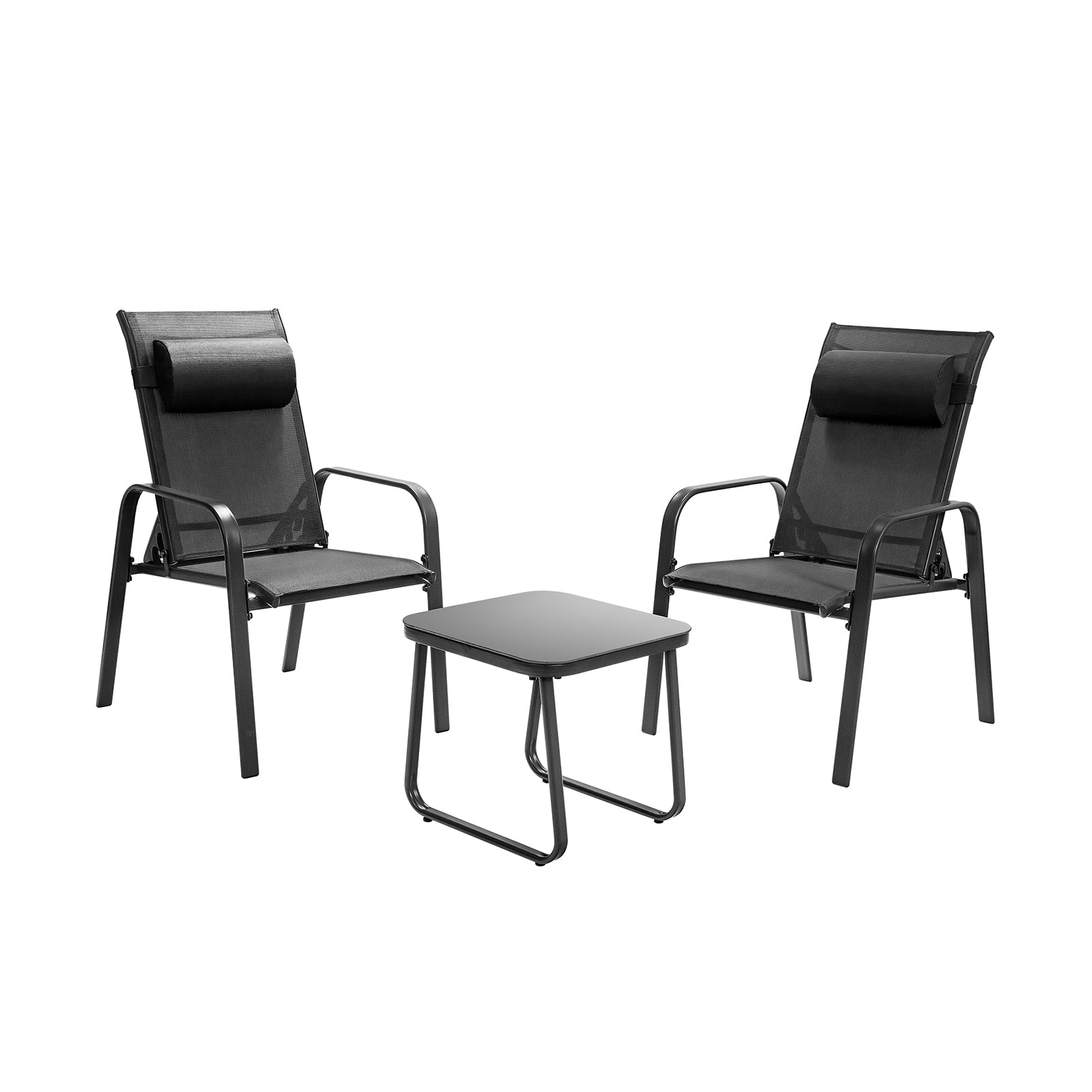 Ensemble de mobilier de bistrot de terrasse 3 pièces avec dossier réglable - Noir