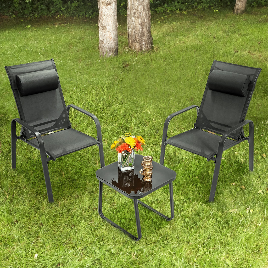 Ensemble de mobilier de bistrot de terrasse 3 pièces avec dossier réglable - Noir