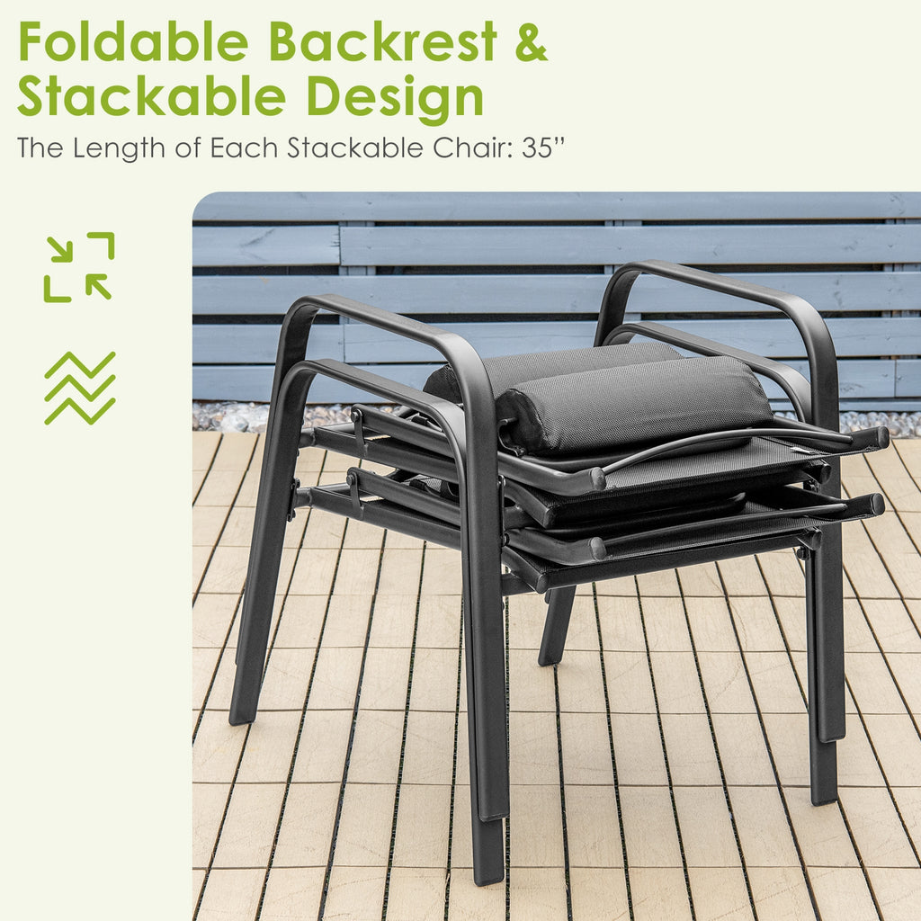 Ensemble de mobilier de bistrot de terrasse 3 pièces avec dossier réglable - Noir