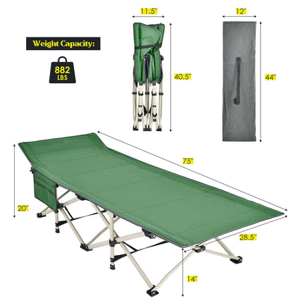 Wide Foldable Camping Cot with Carry Bag-Green