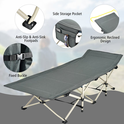 Wide Foldable Camping Cot with Carry Bag-Gray