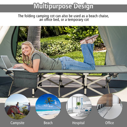 Wide Foldable Camping Cot with Carry Bag-Gray
