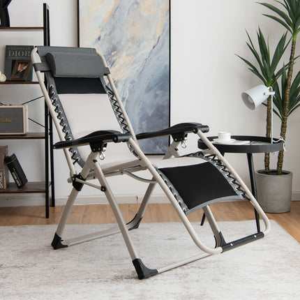 2 Pieces Padded Adjustable Folding Zero Gravity Reclining Lounge Chair-Black