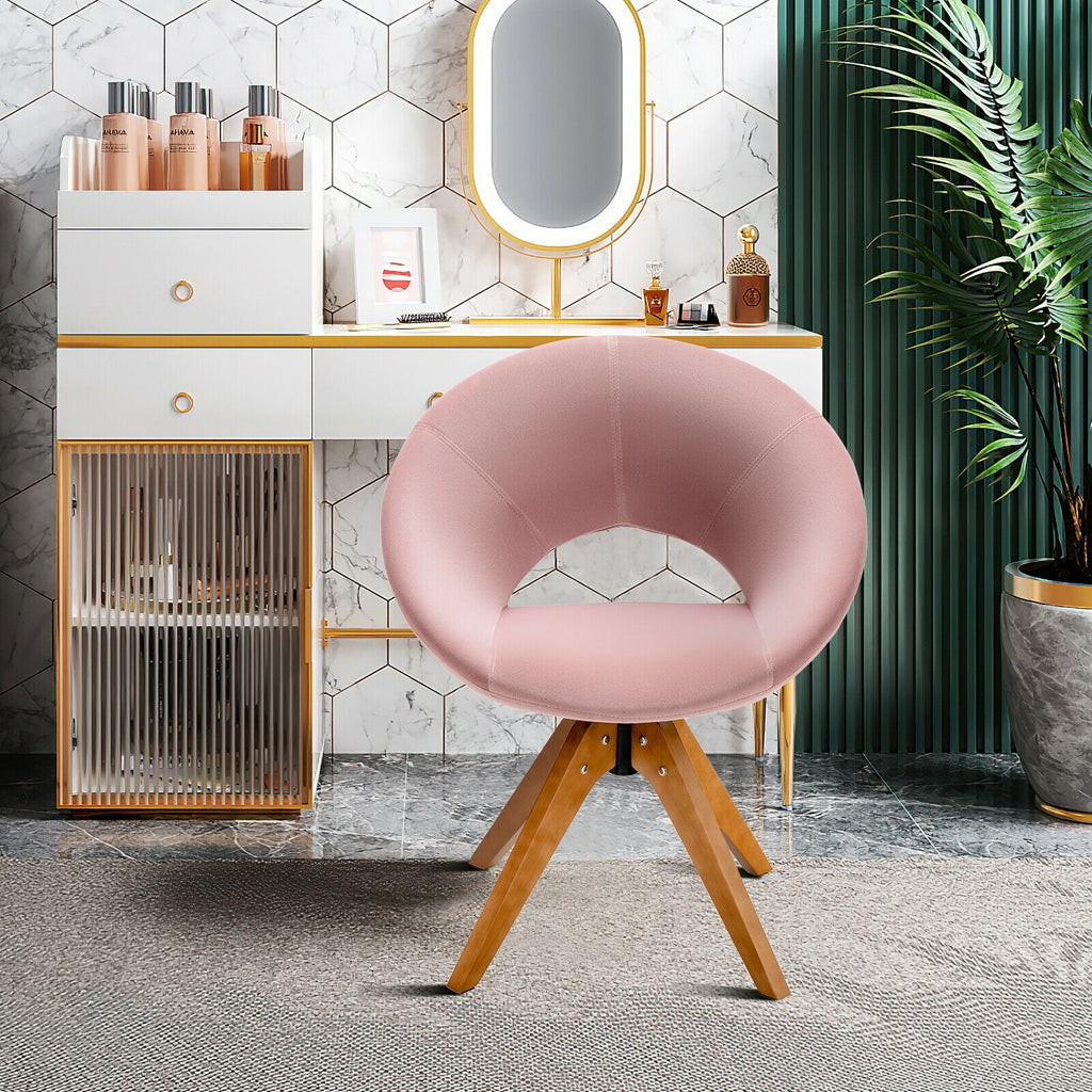 Swivel Accent Chair with Oversized Upholstered Seat for Home Office-Pink
