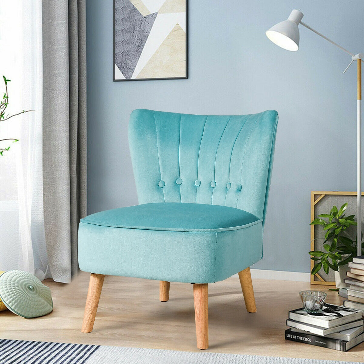 Armless Accent Chair Tufted Velvet Leisure Chair-Green