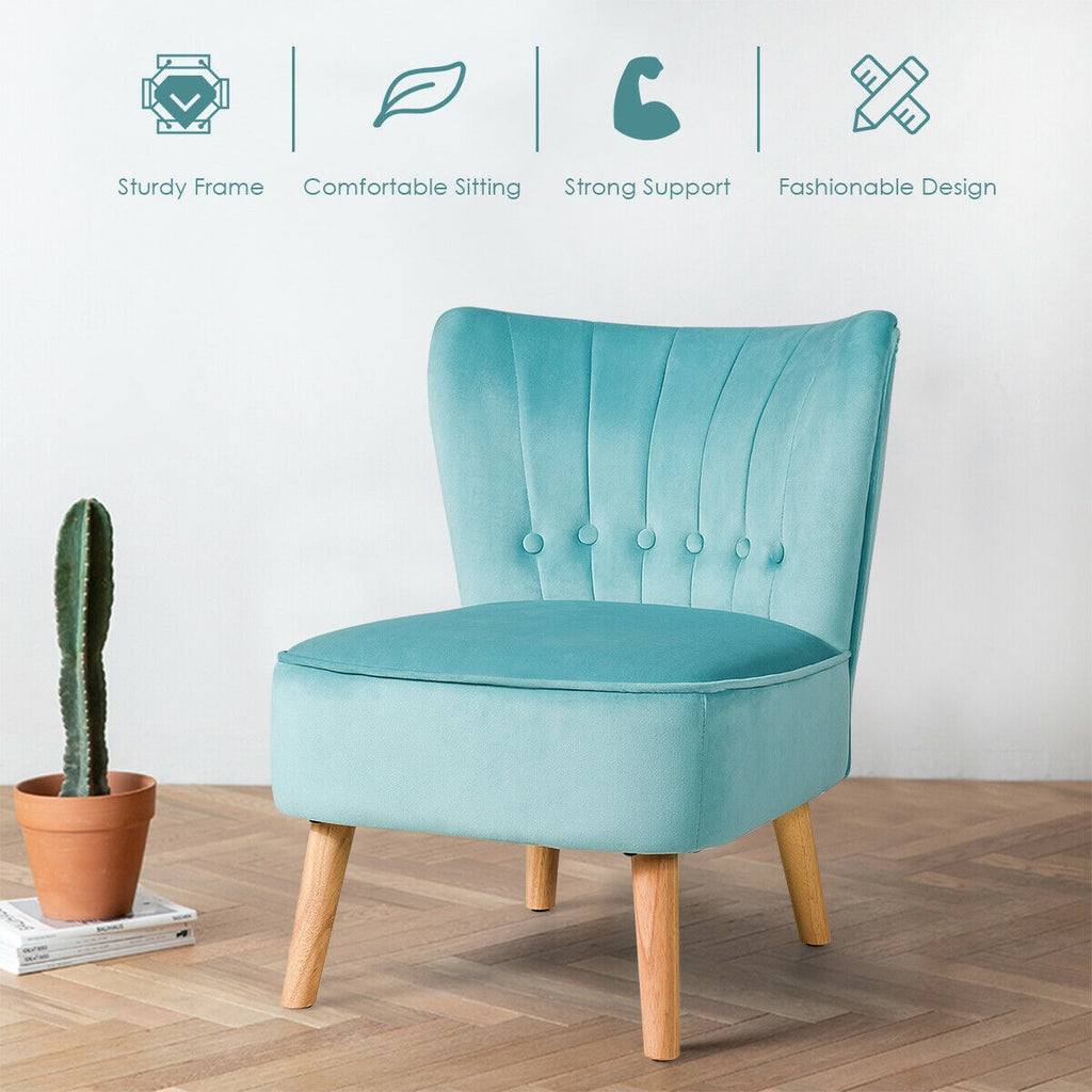 Armless Accent Chair Tufted Velvet Leisure Chair-Green