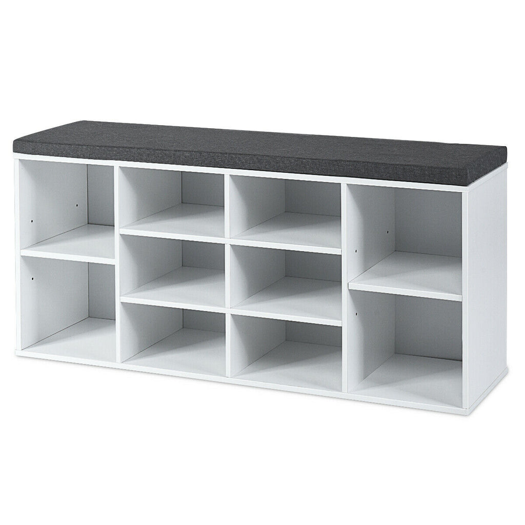 Meuble de rangement 10 cases Banc de rangement à chaussures rembourré pour entrée - Blanc