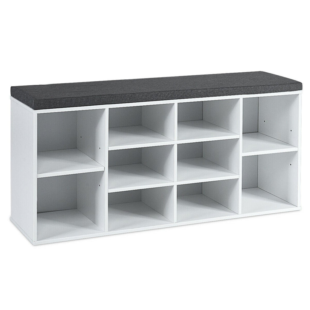 Meuble de rangement 10 cases Banc de rangement à chaussures rembourré pour entrée - Blanc