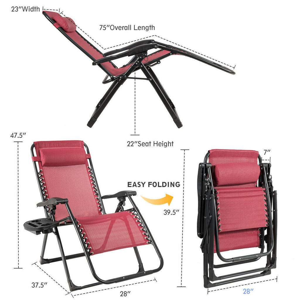 Fauteuil de jardin inclinable pliant grand format très résistant - Vin