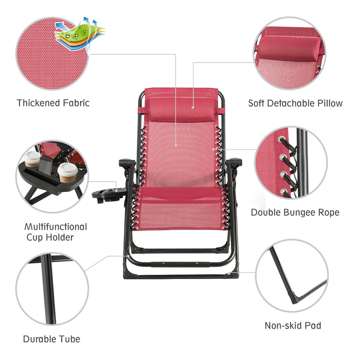Fauteuil de jardin inclinable pliant grand format très résistant - Vin