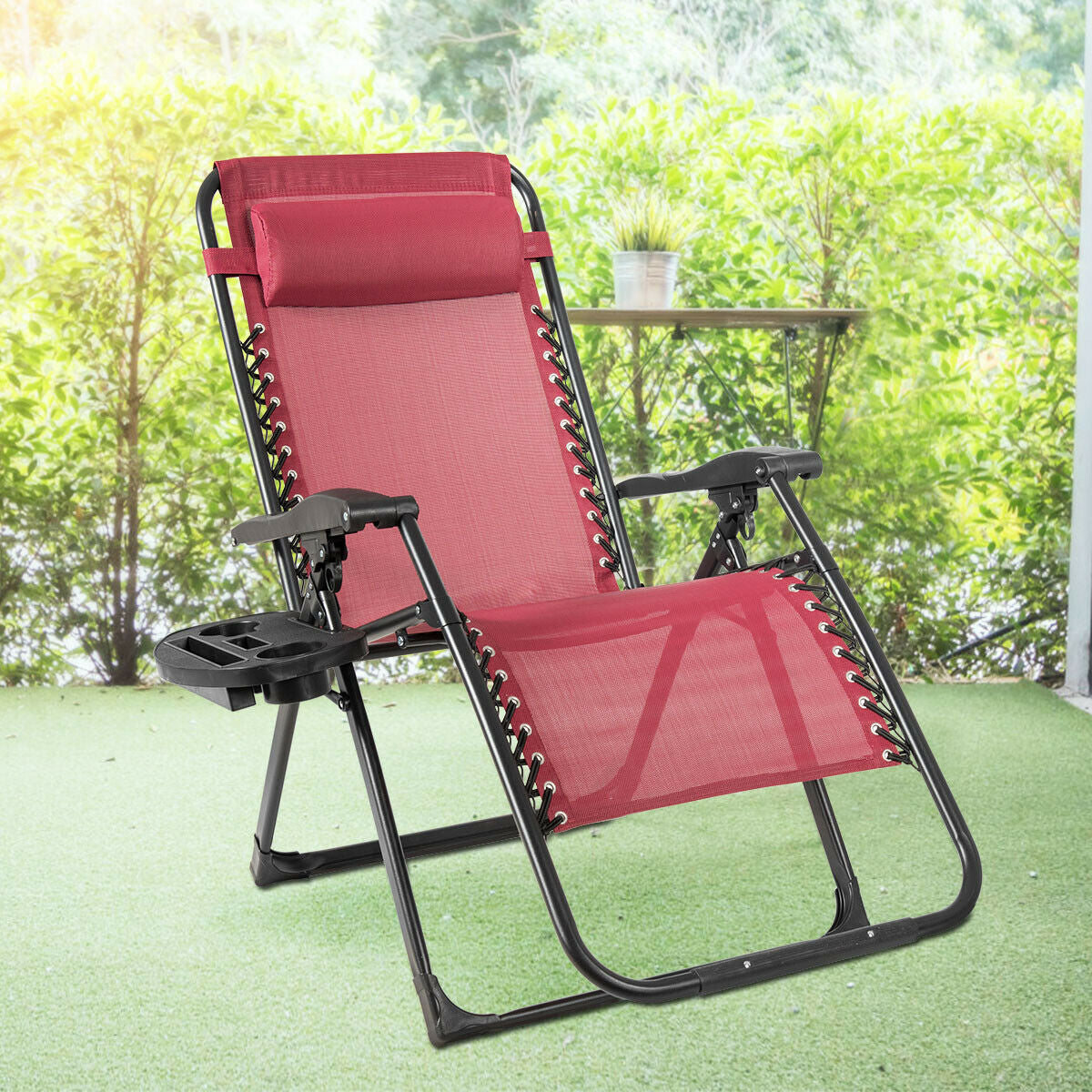 Fauteuil de jardin inclinable pliant grand format très résistant - Vin