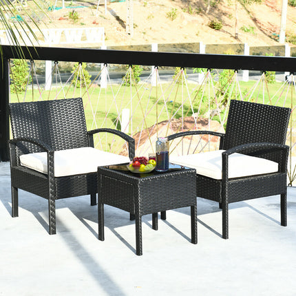 3 Piece Patio Rattan Furniture Set Sofa Cushioned Table Garden