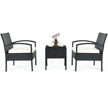 3 Piece Patio Rattan Furniture Set Sofa Cushioned Table Garden