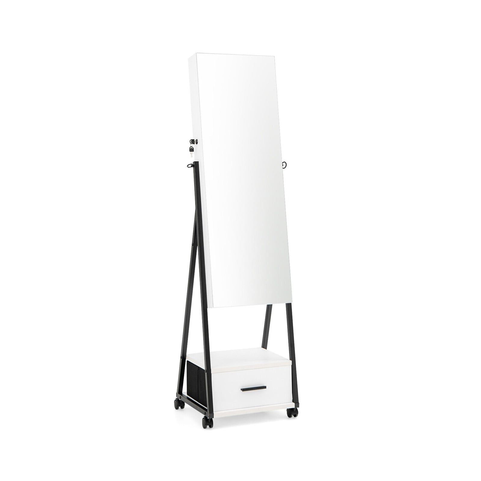 Jewelry Cabinet with Full-Length Mirror-White