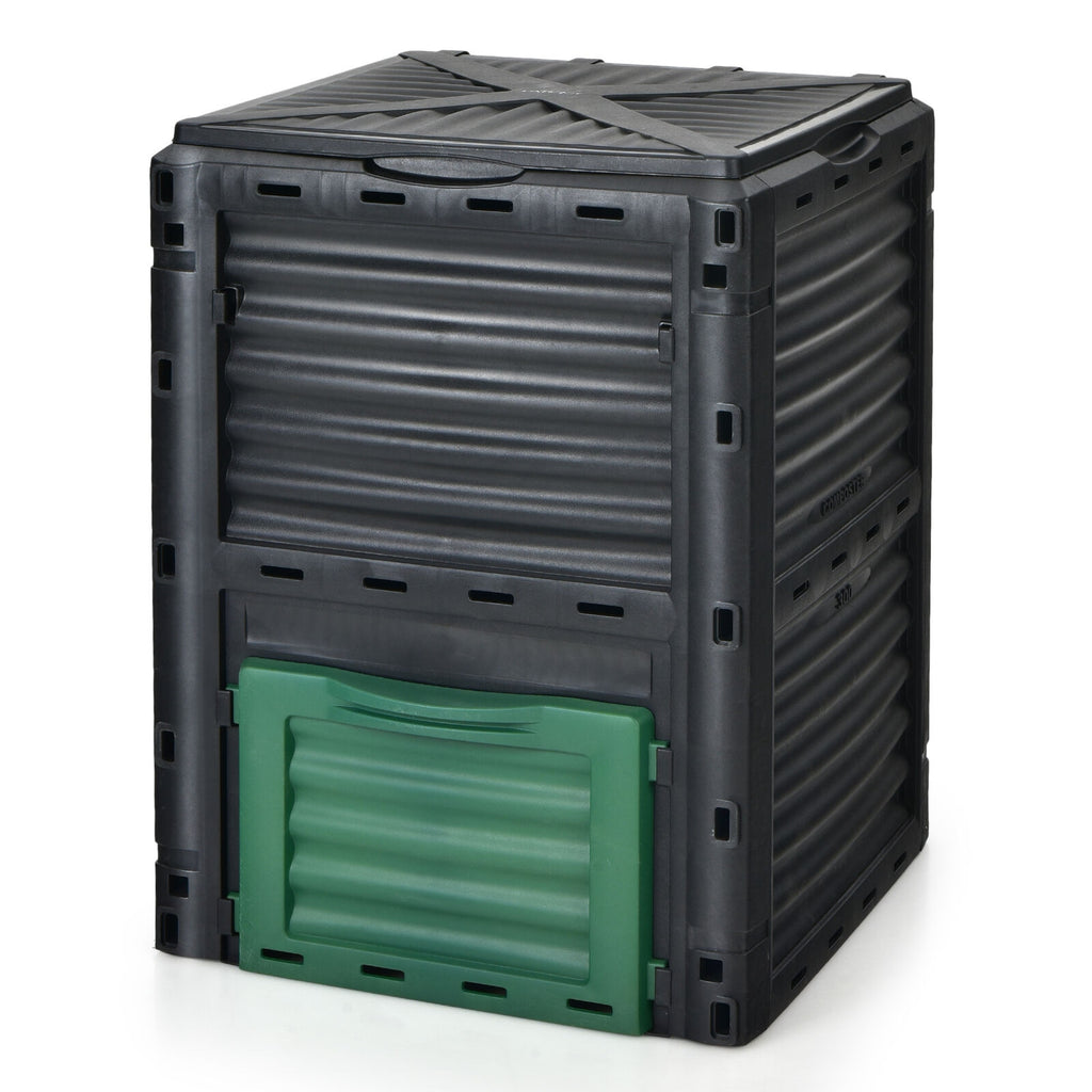 Composteur d'extérieur 300 litres avec grand couvercle ouvrable et porte de sortie inférieure – Vert