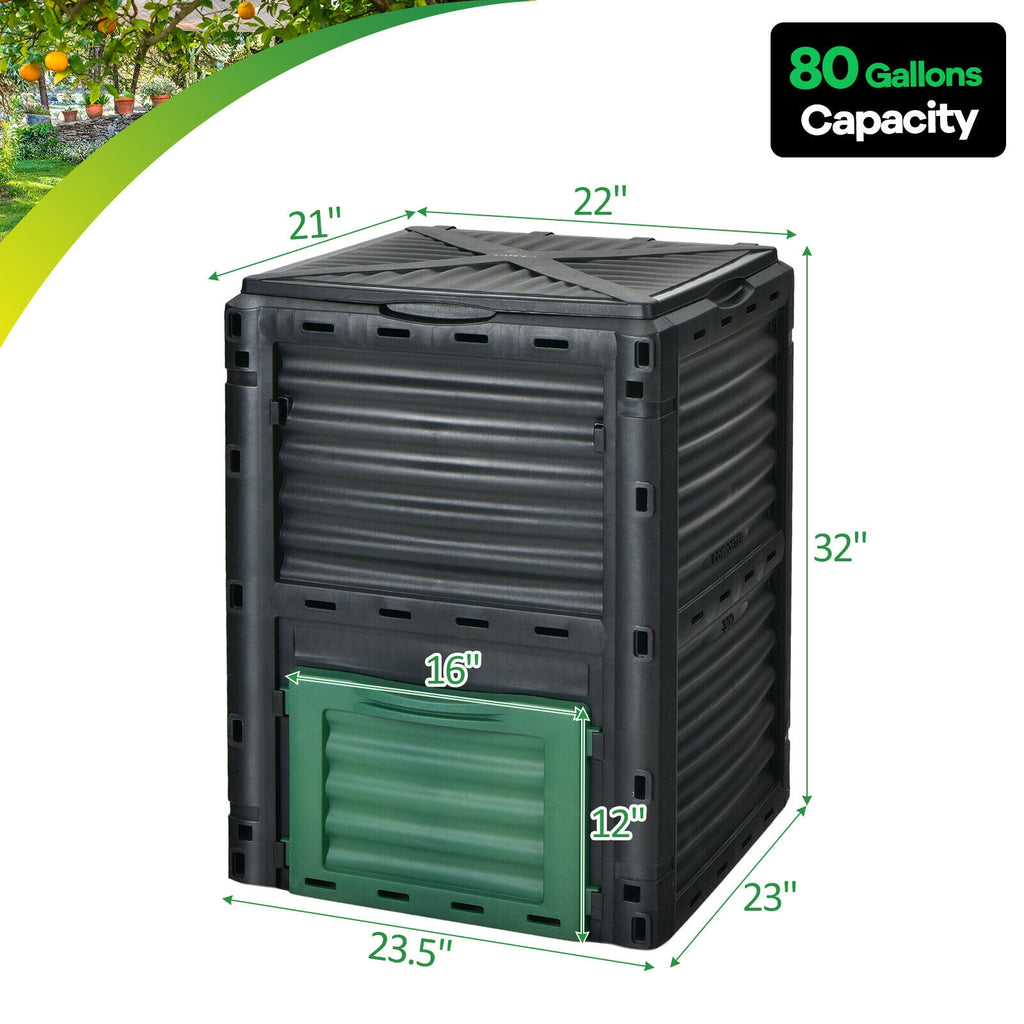 Composteur d'extérieur 300 litres avec grand couvercle ouvrable et porte de sortie inférieure – Vert