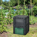 Composteur d'extérieur 300 litres avec grand couvercle ouvrable et porte de sortie inférieure – Vert