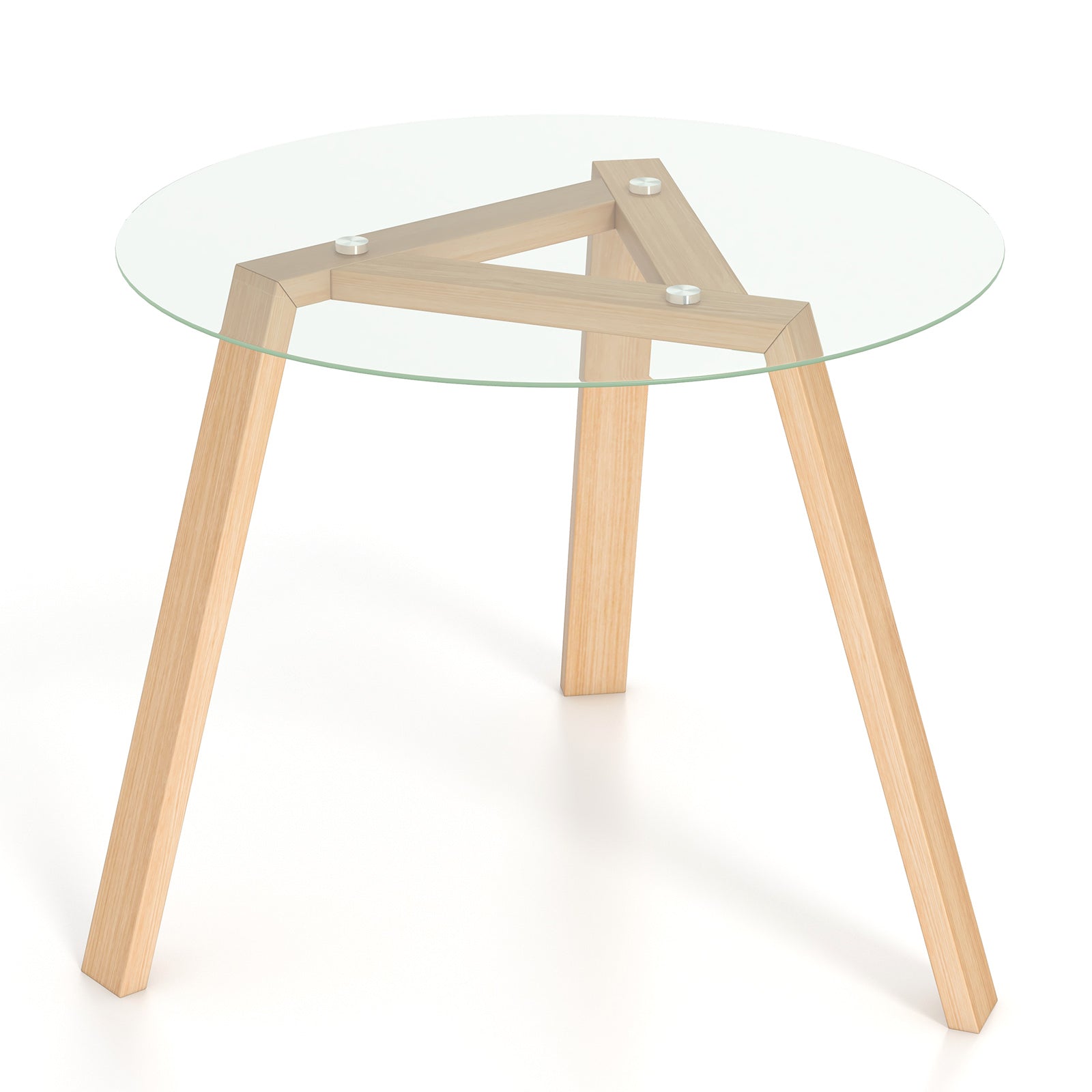 36 Inches Round Glass Dining Table for 4 with Rubber Wood Frame-Natural