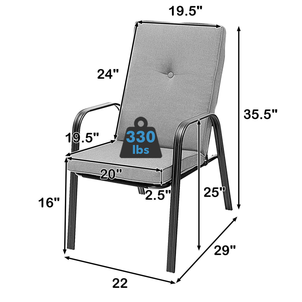 Lot de 4 chaises de patio empilables avec coussins de dossier haut