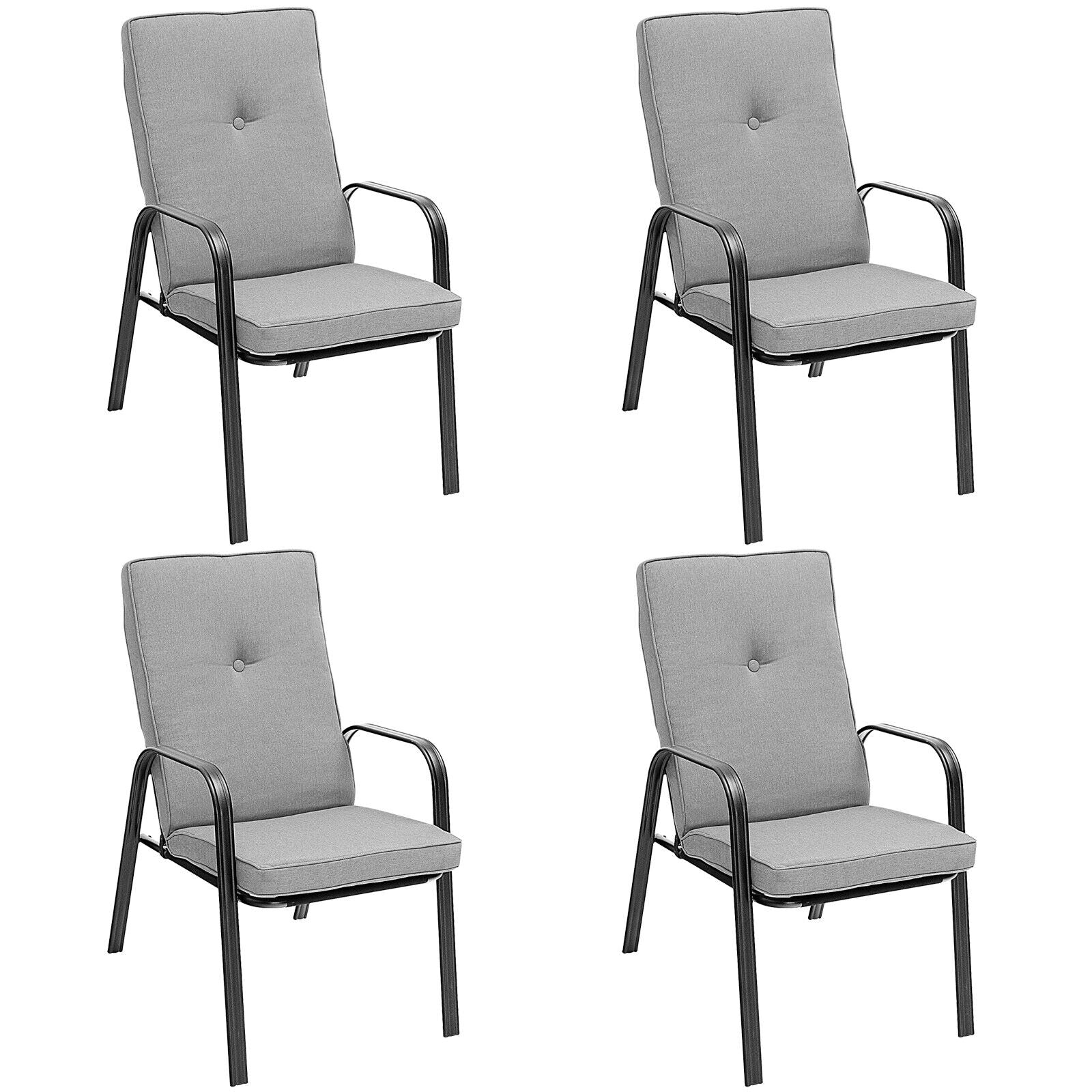 Lot de 4 chaises de patio empilables avec coussins de dossier haut