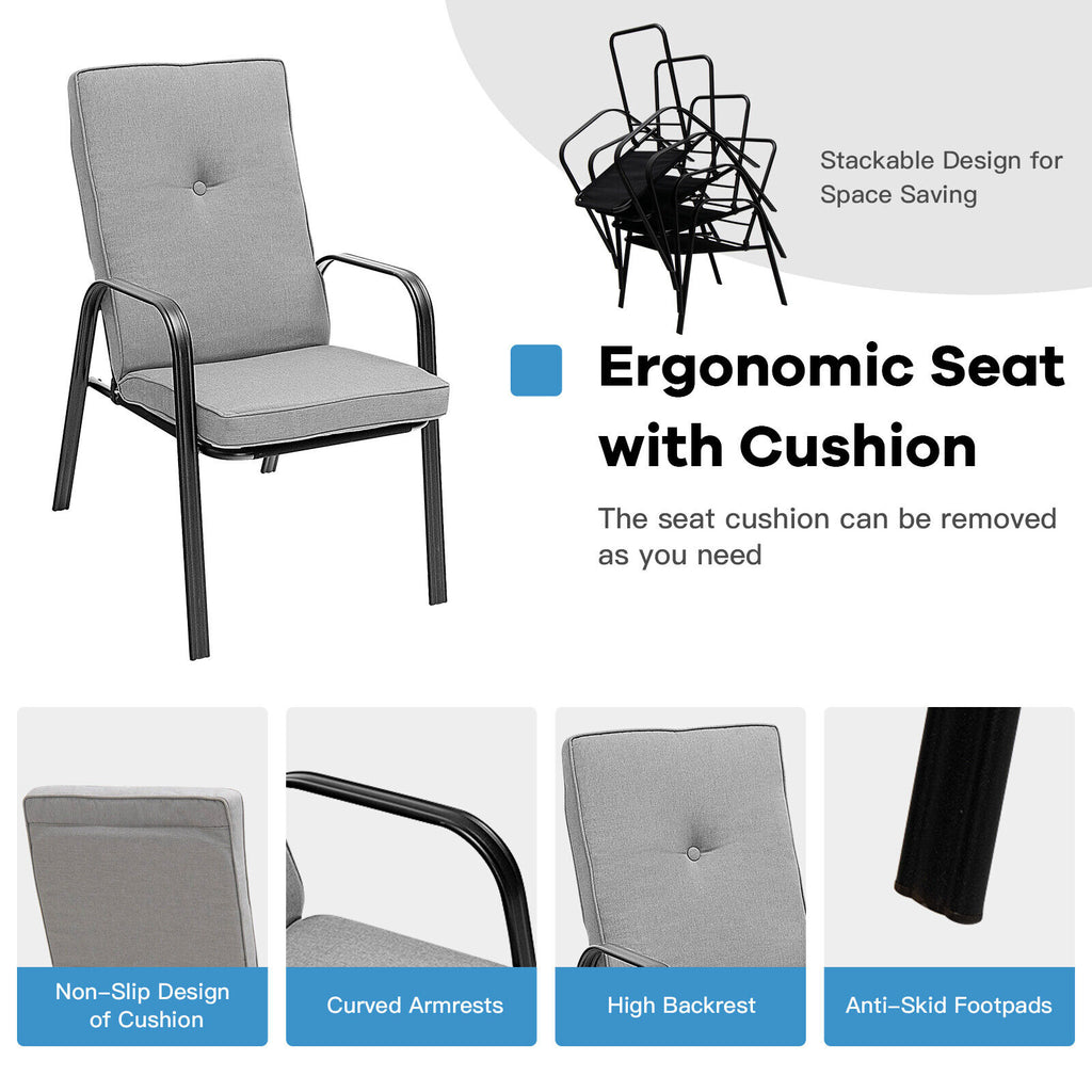 Lot de 4 chaises de patio empilables avec coussins de dossier haut