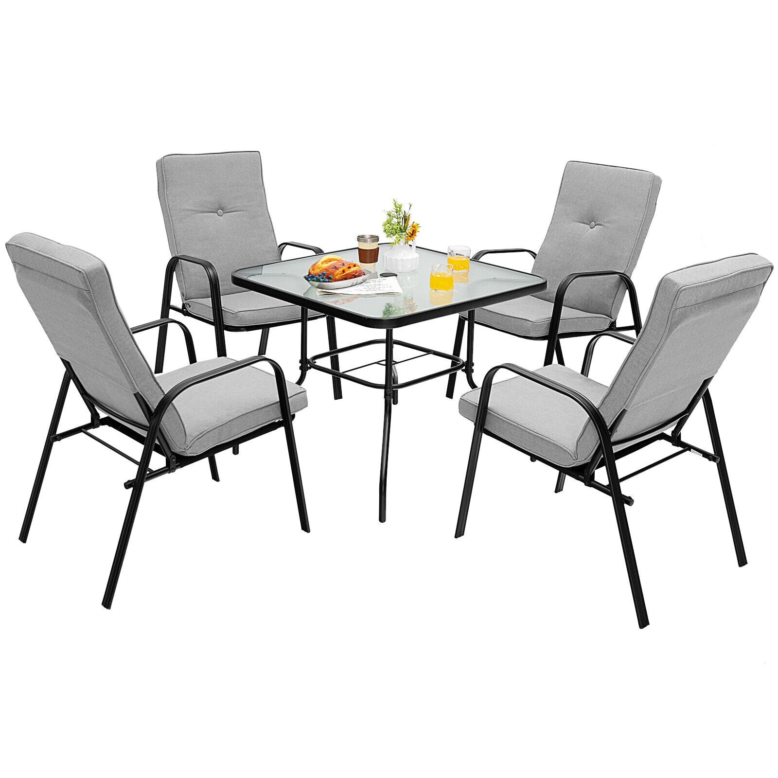 Lot de 4 chaises de patio empilables avec coussins de dossier haut