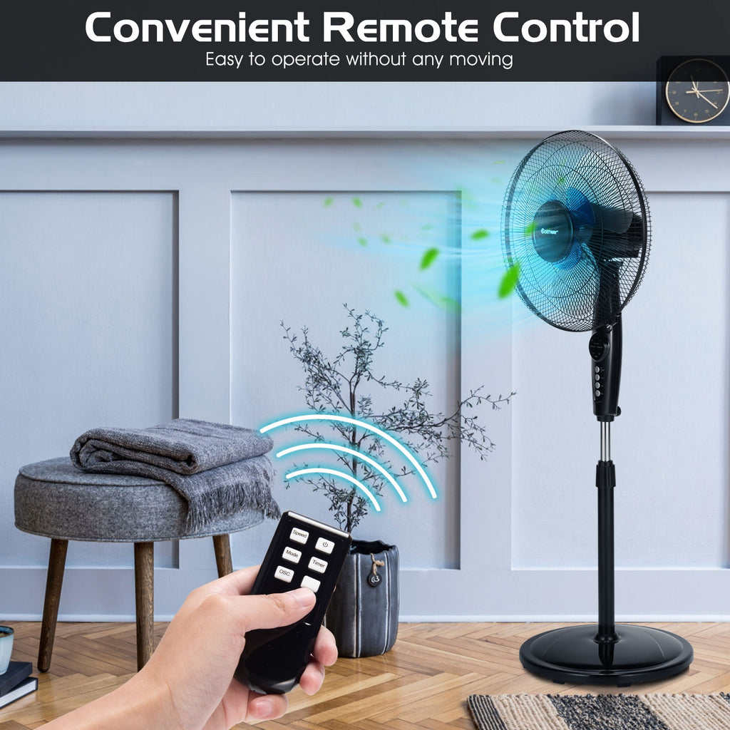 16 Inch Adjustable Height Fan with Quiet Oscillating Stand for Home and Office