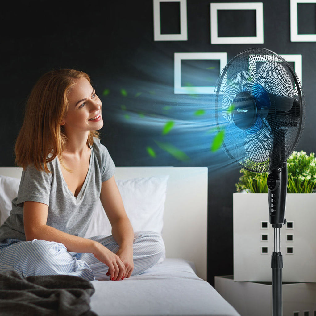 16 Inch Adjustable Height Fan with Quiet Oscillating Stand for Home and Office