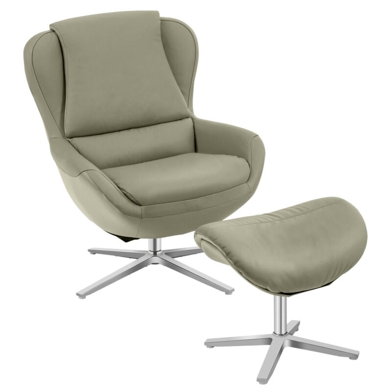 360Â° Swivel Leather Lounge Chair with Ottoman and Aluminum Alloy Base-Gray