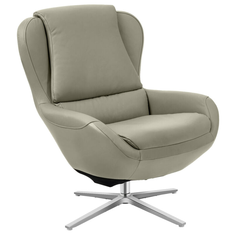 360Â° Swivel Leather Lounge Chair with Ottoman and Aluminum Alloy Base-Gray