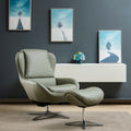 360Â° Swivel Leather Lounge Chair with Ottoman and Aluminum Alloy Base-Gray