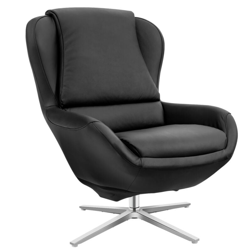 360Â° Swivel Leather Lounge Chair with Ottoman and Aluminum Alloy Base-Black