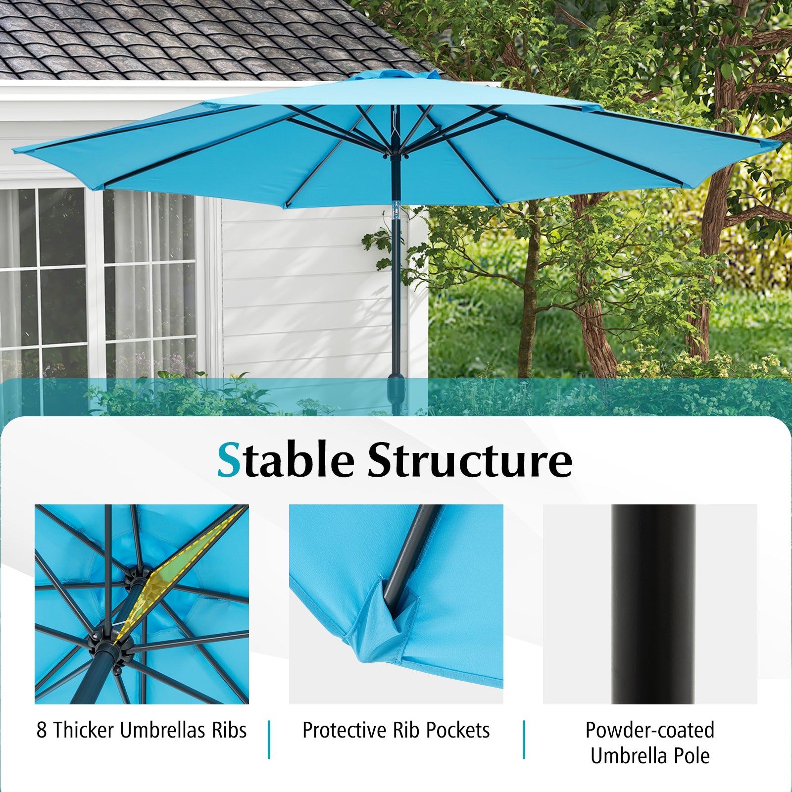 10 Feet Outdoor Patio Umbrella with Tilt Adjustment and Crank-Blue