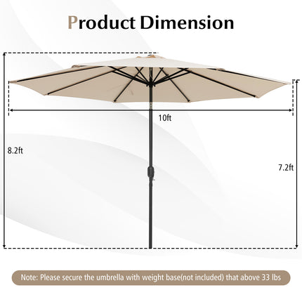 10 Feet Outdoor Patio Umbrella with Tilt Adjustment and Crank-Beige