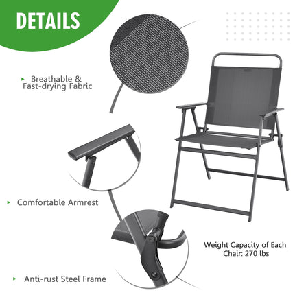 3 Pieces Outdoor Bistro Set with Folding Table and Chairs for Garden-Gray
