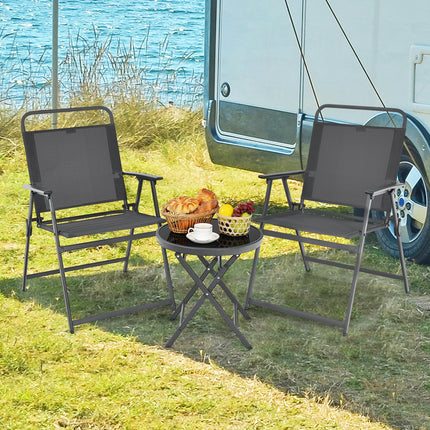 3 Pieces Outdoor Bistro Set with Folding Table and Chairs for Garden-Gray
